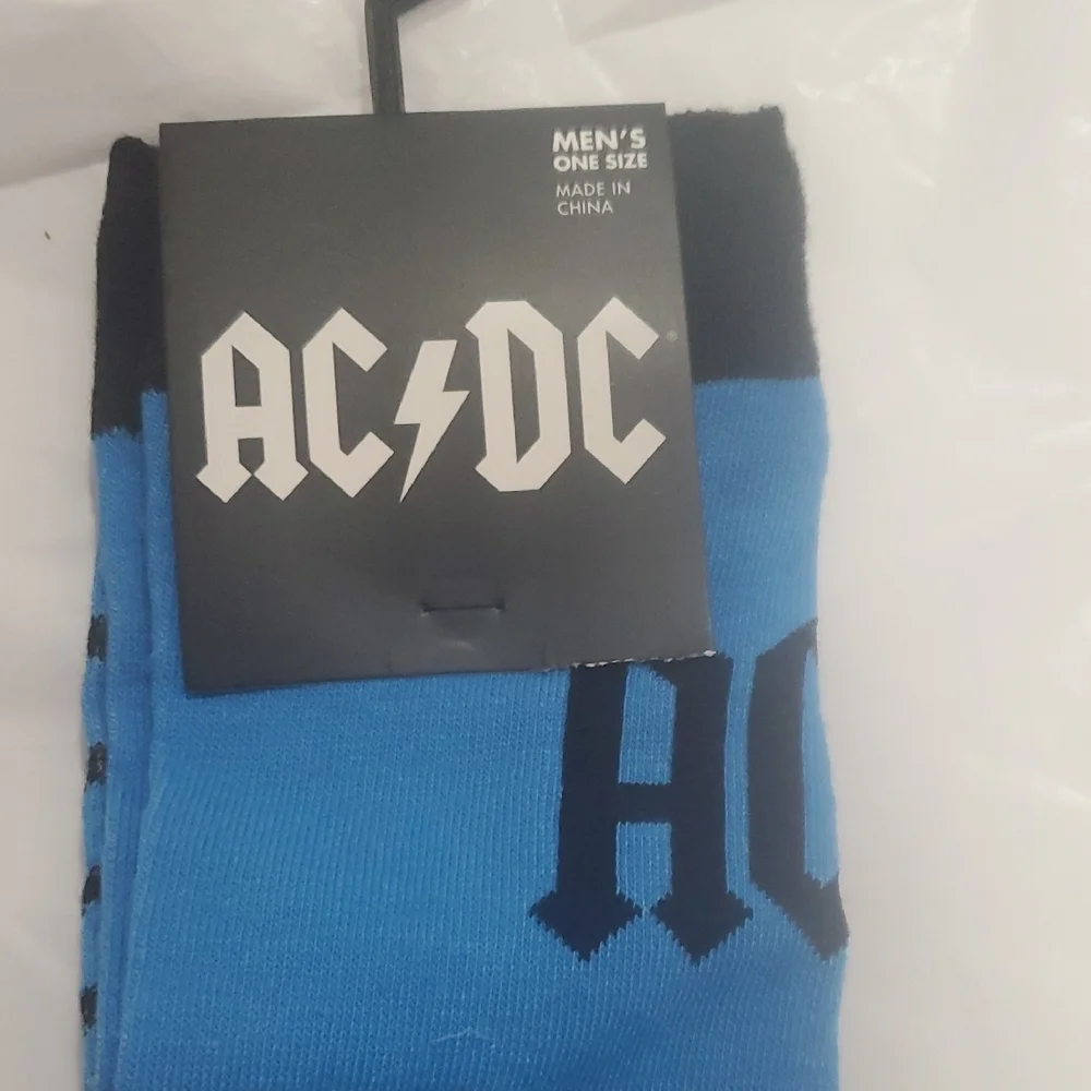 AC/DC blue black stripe men's crew socks‎ new